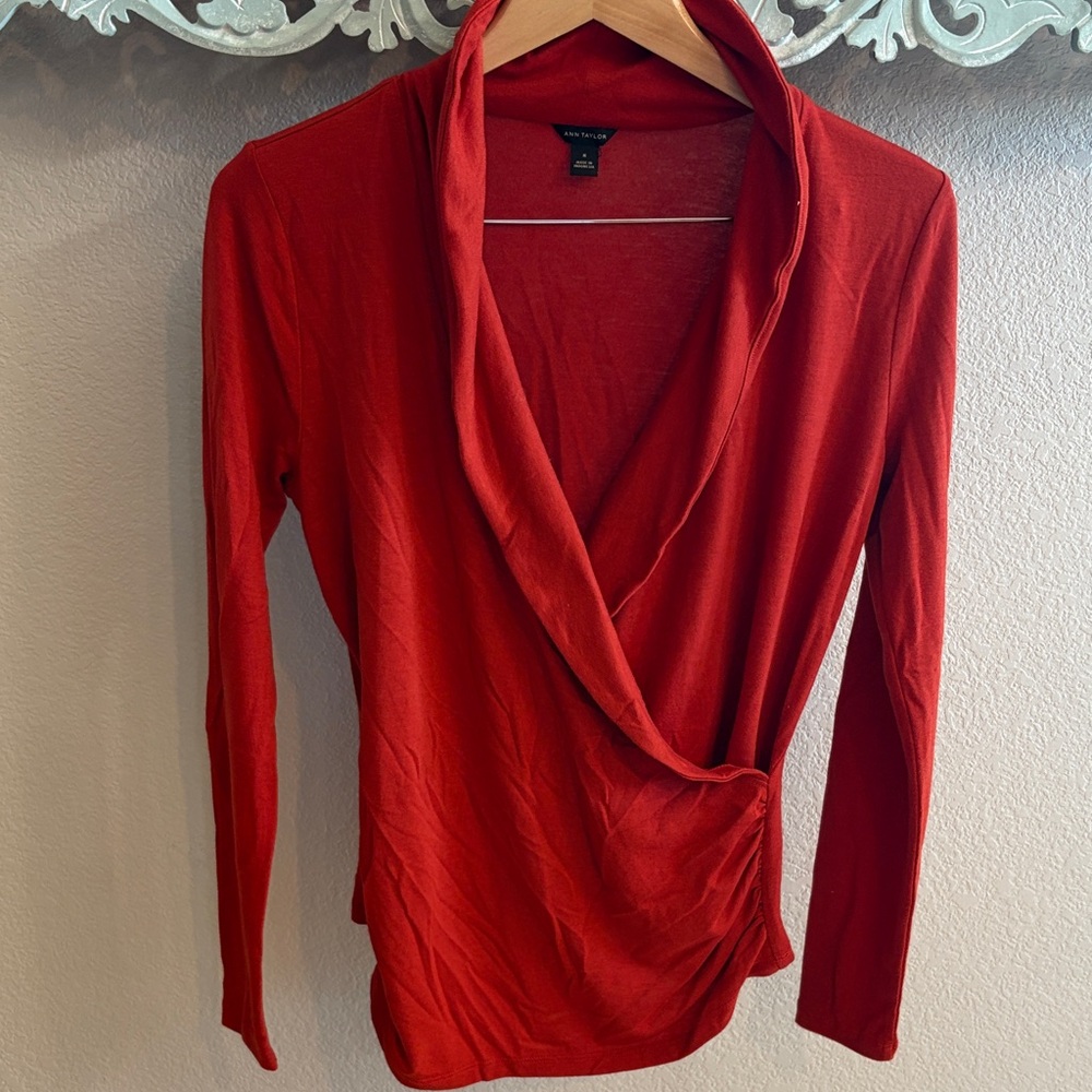 Ann Taylor Deep Red Wrap Blouse